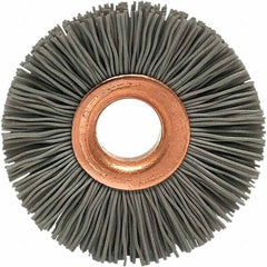 Brush Research Mfg. - 1-1/4" OD, 3/8" Arbor Hole, Crimped Abrasive Nylon Wheel Brush - 5/16" Face Width, 1/4" Trim Length, 20,000 RPM - Industrial Tool & Supply