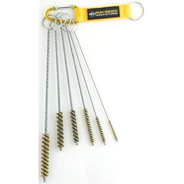 Brush Research Mfg. - 7/16" Diam Helical Brass Tube Brush - Single Spiral, 0.005" Filament Diam, 2-1/2" Brush Length, 10" OAL, 0.168" Diam Galvanized Steel Shank - Industrial Tool & Supply