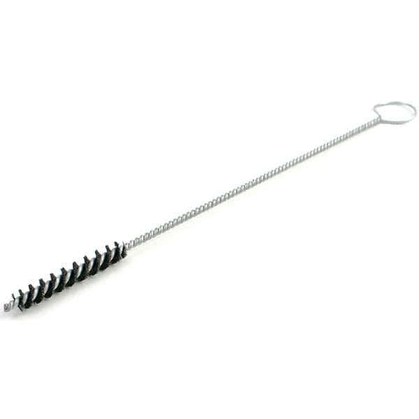 Brush Research Mfg. - 3/8" Diam Helical Nylon Tube Brush - Single Spiral, 0.01" Filament Diam, 2-1/2" Brush Length, 12" OAL, 0.14" Diam Galvanized Steel Shank - Industrial Tool & Supply