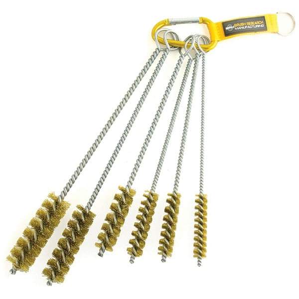 Brush Research Mfg. - 1" Diam Helical Brass Tube Brush - Single Spiral, 0.01" Filament Diam, 3" Brush Length, 12" OAL, 0.245" Diam Galvanized Steel Shank - Industrial Tool & Supply