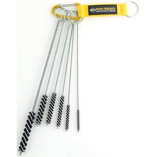 Brush Research Mfg. - 7/16" Diam Helical Nylon Tube Brush - Single Spiral, 0.168" Filament Diam, 3" Brush Length, 10" OAL, 0.168" Diam Galvanized Steel Shank - Industrial Tool & Supply