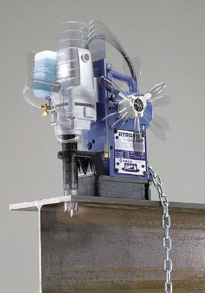 Nitto Kohki - 2" Travel, Portable Magnetic Drill Press - 400 & 750 RPM, 9 Amps, 1.4 hp, 75 Watts, 115 Volts - Industrial Tool & Supply