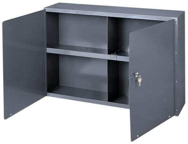 Durham - 1 Shelf Wall Storage Cabinet - Steel, 33-3/4" Wide x 8-1/2" Deep x 22-1/4" High, Gray - Industrial Tool & Supply