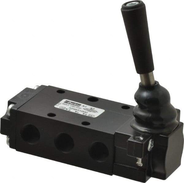 Parker - 0.83 CV Rate, 1/4" NPT Inlet Direct Air 2 Mechanical Spool Valve - 4 Way, 3 Position EC, Lever Manual Return, 150 Max psi - Industrial Tool & Supply