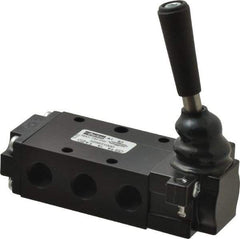 Parker - 0.83 CV Rate, 1/4" NPT Inlet Direct Air 2 Mechanical Spool Valve - 4 Way, 3 Position EC, Lever Manual Return, 150 Max psi - Industrial Tool & Supply