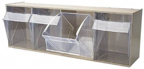 Quantum Storage - 23-5/8" Wide x 8-1/8" High x 6-5/8" Deep, Small Parts Tip Out Stacking Bin Organizer - Polystyrene Frame, 4 Compartments, 5-5/8" Wide x 7-1/2" High x 5" Deep Bin - Industrial Tool & Supply