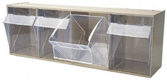Quantum Storage - 23-5/8" Wide x 8-1/8" High x 6-5/8" Deep, Small Parts Tip Out Stacking Bin Organizer - Polystyrene Frame, 4 Compartments, 5-5/8" Wide x 7-1/2" High x 5" Deep Bin - Industrial Tool & Supply