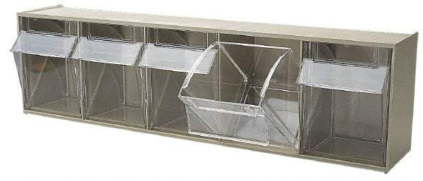 Quantum Storage - 23-5/8" Wide x 6-1/2" High x 5-1/4" Deep, Small Parts Tip Out Stacking Bin Organizer - Polystyrene Frame, 5 Compartments, 4-1/4" Wide x 5-3/4" High x 3-3/4" Deep Bin - Industrial Tool & Supply
