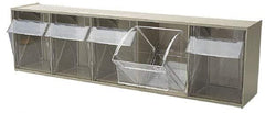 Quantum Storage - 23-5/8" Wide x 6-1/2" High x 5-1/4" Deep, Small Parts Tip Out Stacking Bin Organizer - Polystyrene Frame, 5 Compartments, 4-1/4" Wide x 5-3/4" High x 3-3/4" Deep Bin - Industrial Tool & Supply