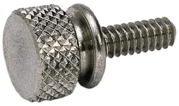 Electro Hardware - #8-32 Knurled Shoulder Grade 303 Stainless Steel Thumb Screw - 7/8" OAL, 7/16" Head Diam x 3/16" Head Height, Uncoated - Industrial Tool & Supply