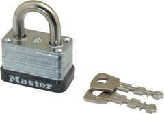 Master Lock - 9/16" Shackle Clearance, Keyed Different Laminated Steel Padlock - 1/4" Shackle Diam, Laminated Steel - Industrial Tool & Supply