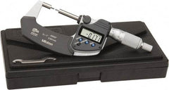 Mitutoyo - 1 Inch, 32mm Throat Depth, Electronic Spline Micrometer - Accurate Up to 0.0001 Inch, 1/4 Inch Spindle Diameter, 0.18mm Head Diameter, Ratchet Stop Thimble, Data Output - Industrial Tool & Supply