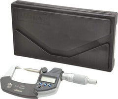 Mitutoyo - 1 Inch, 32mm Throat Depth, Ratchet Stop, Electronic Point Micrometer - Accurate Up to 0.0001 Inch, 0.3937 Inch Point Length, 30° Point Angle, 18mm Head Diameter - Industrial Tool & Supply