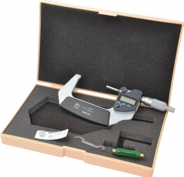 Mitutoyo - 2 to 76.2mm Measurement, Spherical Face Micrometer - Accuracy Up to 0.0001 Inch, Data Output, 0.0001 Inch Resolution, Electronic Operation, Ratchet Stop Thimble, IP65 Water Resistance Rating, SR44 Battery - Industrial Tool & Supply