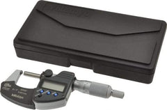 Mitutoyo - 25.4mm Max Measurement, Spherical Face Micrometer - Accuracy Up to 0.0001 Inch, Data Output, 0.0001 Inch Resolution, Electronic Operation, Ratchet Stop Thimble, IP65 Water Resistance Rating, SR44 Battery - Industrial Tool & Supply