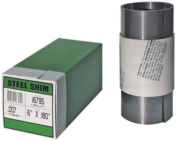 Made in USA - 2.50 m Long x 150 mm Wide x 0.25 mm Thick, Roll Shim Stock - Brass - Industrial Tool & Supply