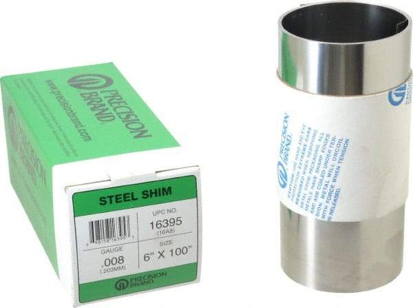 Made in USA - 100 Inch Long x 6 Inch Wide x 0.008 Inch Thick, Roll Shim Stock - Steel - Industrial Tool & Supply