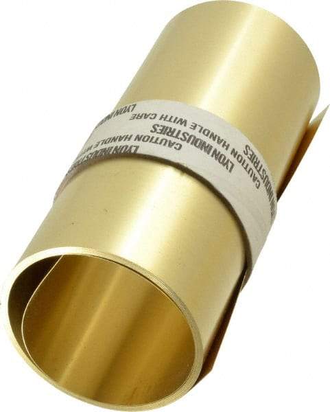 Made in USA - 100 Inch Long x 6 Inch Wide x 0.008 Inch Thick, Roll Shim Stock - Brass - Industrial Tool & Supply