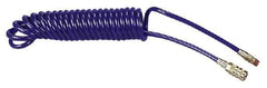 Coilhose Pneumatics - 1/4" ID, 1/4 Thread, 15' Long, Blue Polyurethane Coiled & Self Storing Hose - 125 Max psi, Industrial Interchange Coupler x Male Swivel - Industrial Tool & Supply