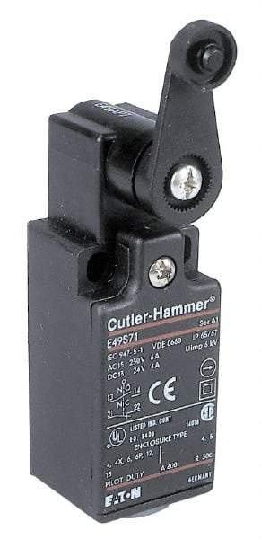 Eaton Cutler-Hammer - SPDT, NC/NO, 500 Volt, Screw Terminal, Roller Lever Actuator, General Purpose Limit Switch - 4, 13, 4X, 6P NEMA Rating, IP65 IPR Rating, Screw Mount - Industrial Tool & Supply