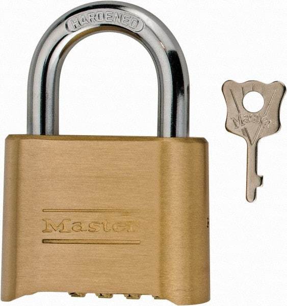 Master Lock - 2" Body Width, 1" Shackle Clearance, Steel & Brass Combination Lock - 5/16" Shackle Diam - Industrial Tool & Supply
