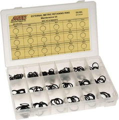 Made in USA - 310 Piece, M6 to M25, Steel, Snap External Retaining Ring Assortment - Includes Compartmented Case, Specification Labels - Industrial Tool & Supply