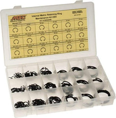 Made in USA - 174 Piece, M10 to M40, Steel, Snap Internal Retaining Ring Assortment - Includes Compartmented Case, Specification Labels - Industrial Tool & Supply