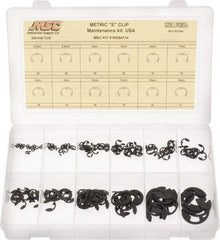 Made in USA - 190 Piece, M2.3 to M19, Steel, E Style External Retaining Ring Assortment - Includes Compartmented Case, Specification Labels - Industrial Tool & Supply