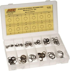 Value Collection - 315 Piece, 1/4 to 1-1/4", Stainless Steel, Snap External Retaining Ring Assortment - Includes Compartmented Case, Specification Labels - Industrial Tool & Supply