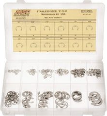 Made in USA - 206 Piece, 1/8 to 7/8", Stainless Steel, E Style External Retaining Ring Assortment - Industrial Tool & Supply