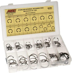Value Collection - 120 Piece, 1/2 to 1-3/4", Stainless Steel, Snap Internal Retaining Ring Assortment - Includes Compartmented Case, Specification Labels - Industrial Tool & Supply
