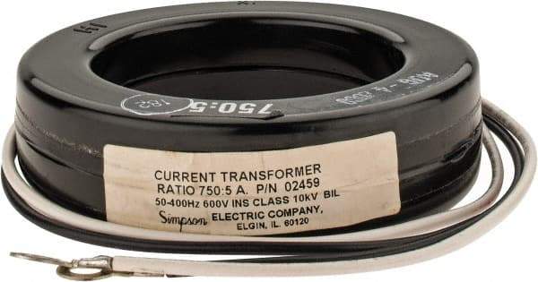 Simpson Electric - 2 VA Burden, 750 Amp AC Input, 5 Amp AC Output, 50 to 400 Hz, Panel Meter Donut Current Transformer - Screw Terminal, For Use with AC Ammeter - Industrial Tool & Supply