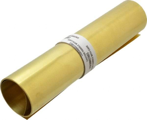 Made in USA - 10 Ft. Long x 12 Inch Wide x 0.006 Inch Thick, Roll Shim Stock - Brass - Industrial Tool & Supply