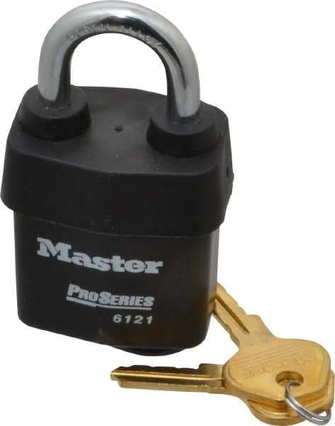 Master Lock - 1-1/8" Shackle Clearance, Keyed Different Pro Series Solid Steel Padlock - 5/16" Shackle Diam, Laminated Steel - Industrial Tool & Supply