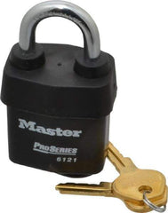 Master Lock - 1-1/8" Shackle Clearance, Keyed Different Pro Series Solid Steel Padlock - 5/16" Shackle Diam, Laminated Steel - Industrial Tool & Supply