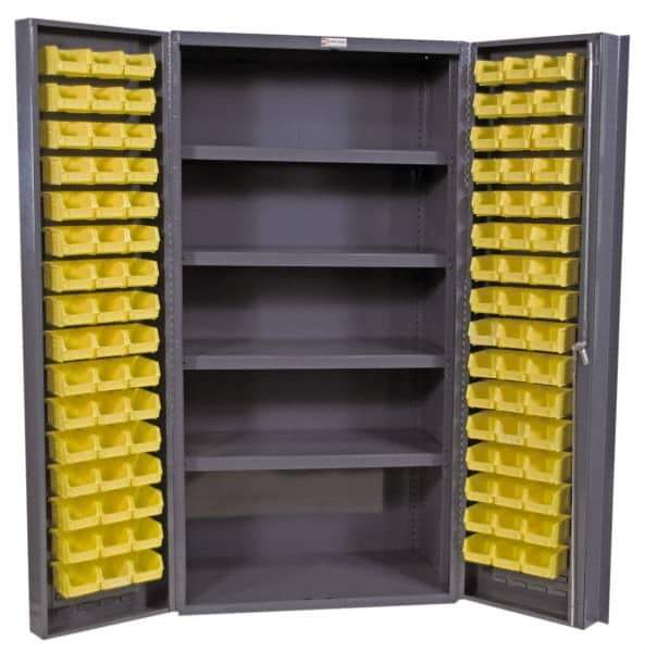 Durham - 4 Shelf 96 Bin Storage Cabinet - Steel, 36" Wide x 24" Deep x 72" High, Gray - Industrial Tool & Supply