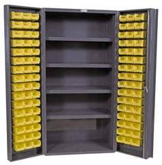 Durham - 4 Shelf 96 Bin Storage Cabinet - Steel, 36" Wide x 24" Deep x 72" High, Gray - Industrial Tool & Supply