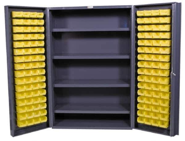 Durham - 4 Shelf 128 Bin Storage Cabinet - Steel, 48" Wide x 24" Deep x 72" High, Gray - Industrial Tool & Supply