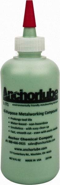 Made in USA - Anchorlube G-771, 8 oz Bottle Cutting Fluid - Water Soluble, For Broaching, Counterboring, Drawing, Drilling, Engraving, Fly-Cutting, Hole Extruding, Milling, Piercing, Punching, Sawing, Seat Forming, Spot Facing, Tapping - Industrial Tool & Supply