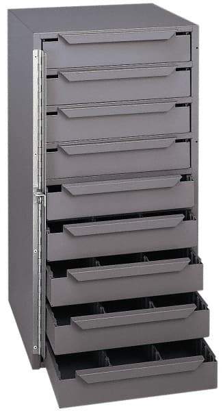 Durham - 9 Drawer, Adjustable Compartment, Small Parts Lockable Storage Cabinet - 12-1/8" Deep x 12-5/8" Wide x 24-1/2" High - Industrial Tool & Supply