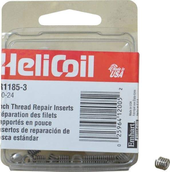 Heli-Coil - #10-24 UNC, 0.285" OAL, Free Running Helical Insert - 5 Free Coils, Tanged, Stainless Steel, Bright Finish, 1-1/2D Insert Length - Industrial Tool & Supply
