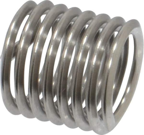 Heli-Coil - M8x1.25 Metric Coarse, 12mm OAL, Free Running Helical Insert - 7-3/8 Free Coils, Tanged, Stainless Steel, Bright Finish, 1-1/2D Insert Length - Industrial Tool & Supply