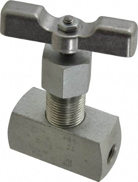 Made in USA - 1/8" Pipe, Inline Hard Seat Needle Valve - FNPT x FNPT Ends, Alloy Valve, 10,000 Max psi - Industrial Tool & Supply