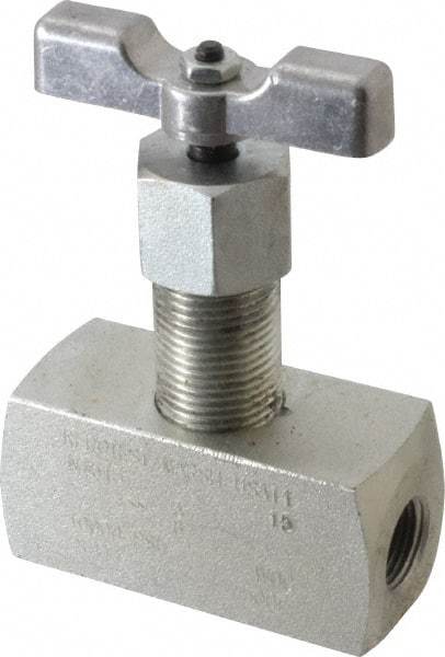 Made in USA - 3/8" Pipe, Inline Hard Seat Needle Valve - FNPT x FNPT Ends, Alloy Valve, 10,000 Max psi - Industrial Tool & Supply