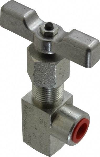 Made in USA - 1/4" Pipe, Angled Hard Seat Needle Valve - FNPT x FNPT Ends, Alloy Valve, 10,000 Max psi - Industrial Tool & Supply