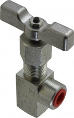 Made in USA - 1/4" Pipe, Angled Hard Seat Needle Valve - FNPT x FNPT Ends, Alloy Valve, 10,000 Max psi - Industrial Tool & Supply