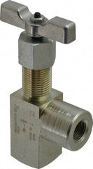 Made in USA - 3/8" Pipe, Angled Hard Seat Needle Valve - FNPT x FNPT Ends, Alloy Valve, 10,000 Max psi - Industrial Tool & Supply