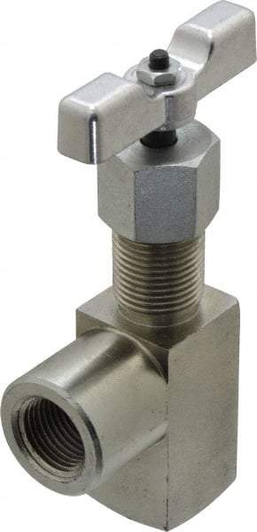 Made in USA - 1/2" Pipe, Angled Hard Seat Needle Valve - FNPT x FNPT Ends, Alloy Valve, 10,000 Max psi - Industrial Tool & Supply