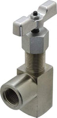 Made in USA - 1/2" Pipe, Angled Hard Seat Needle Valve - FNPT x FNPT Ends, Alloy Valve, 10,000 Max psi - Industrial Tool & Supply