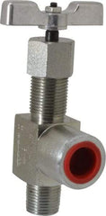 Made in USA - 1/2" Pipe, Angled Hard Seat Needle Valve - MNPT x FNPT Ends, Alloy Valve, 10,000 Max psi - Industrial Tool & Supply